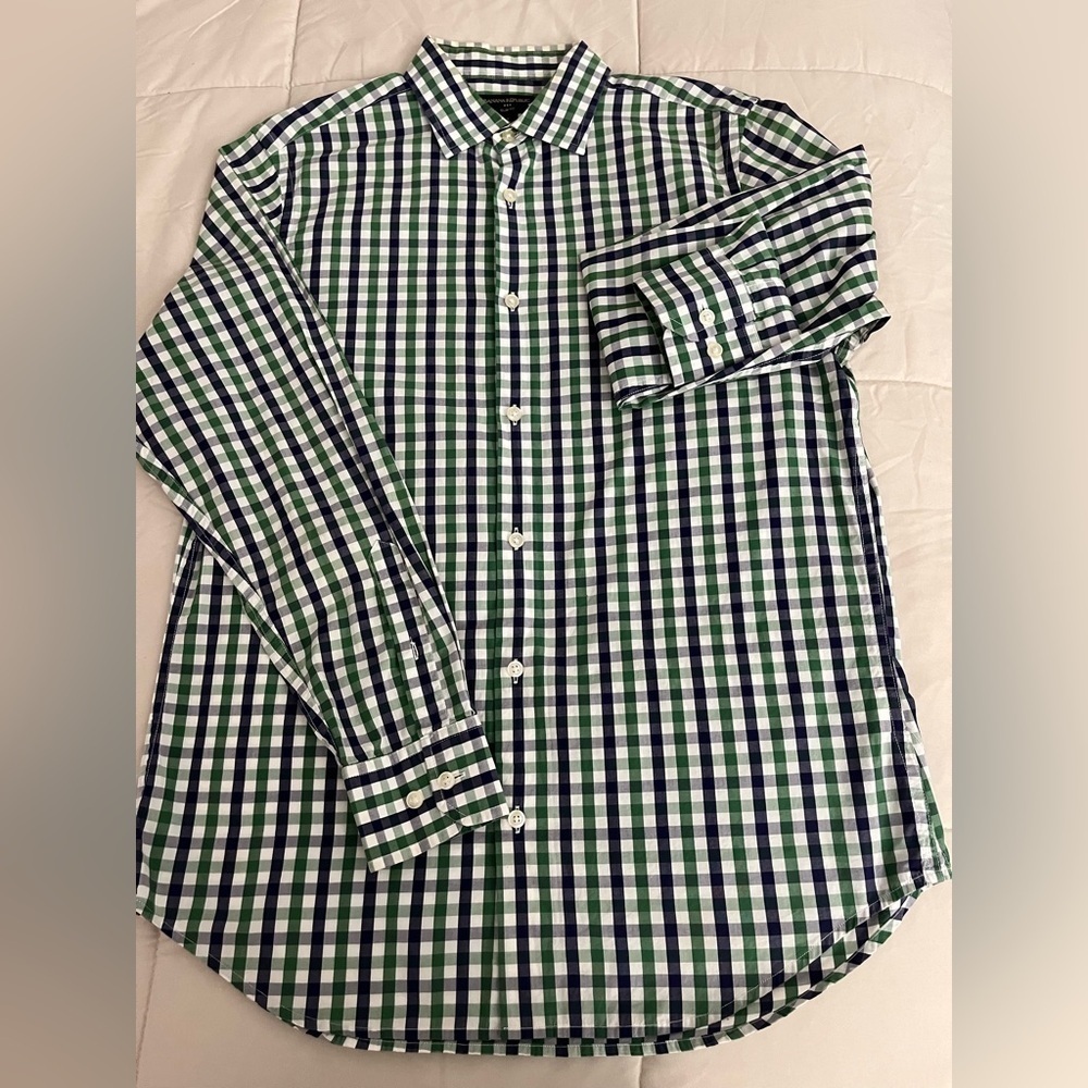 Banana Republic Slim Fit Men’s Gingham Shirt – Green/Navy, Size M